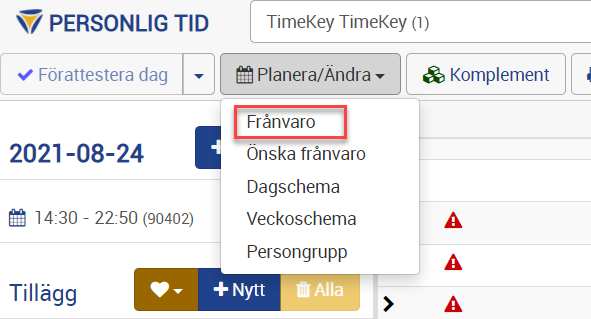 planera ändra frånvaro