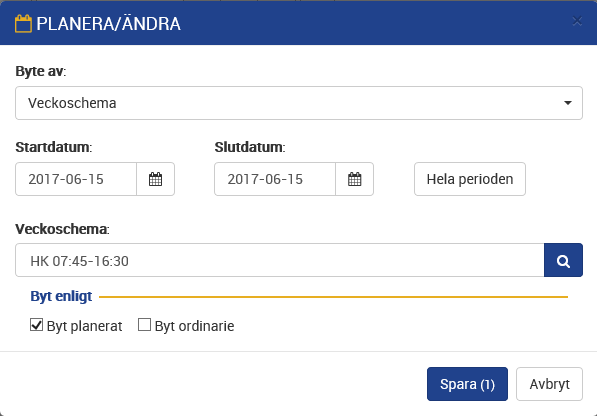 Planera ändra veckoschema HTML5