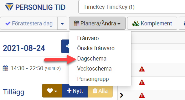 välj byt dagschema