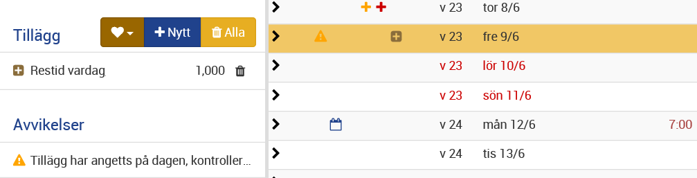 Tillägg registrerat visas i bokningar och daglista HTML5