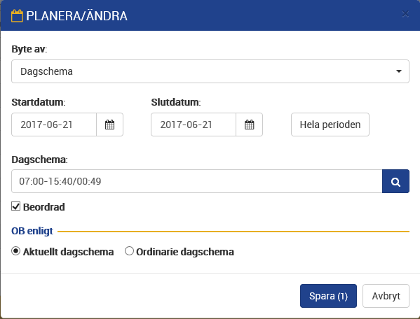 Planera Ändra dagschema HTML5