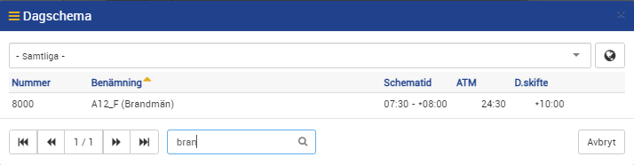 välj eller sök dagschema