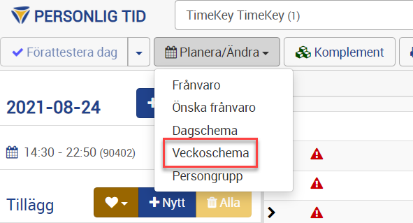 plan ändra veckoschema ny