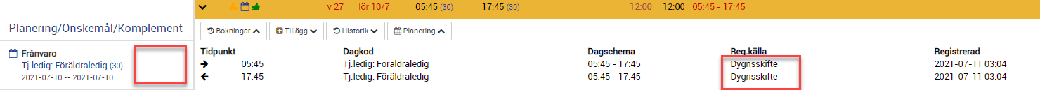 planeringspost som skapat frånvaro