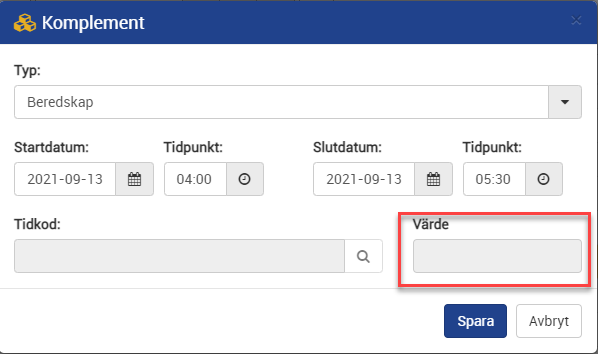 Ny komplement värde